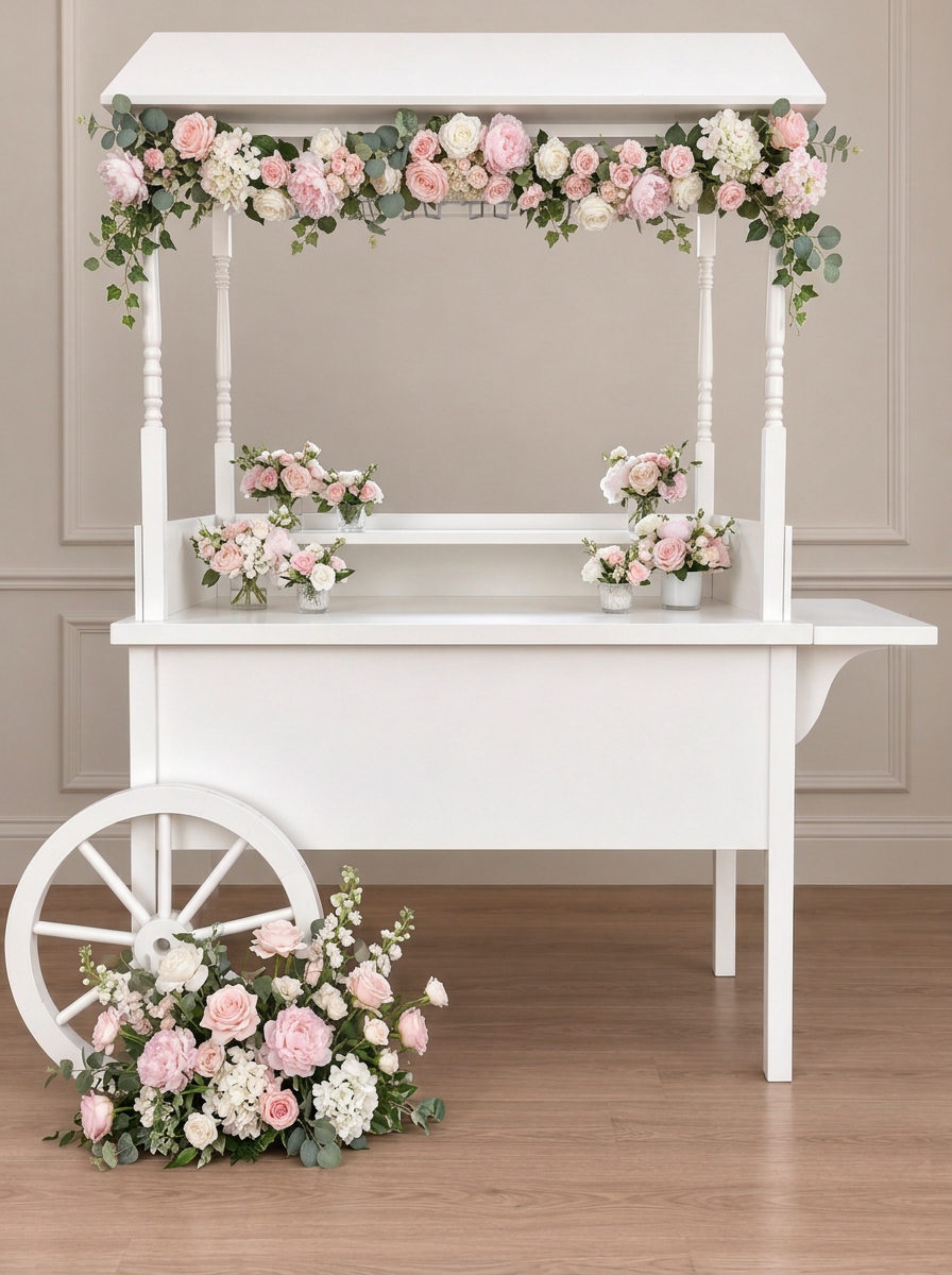 The Luxe Cart styled with candy jars and florals